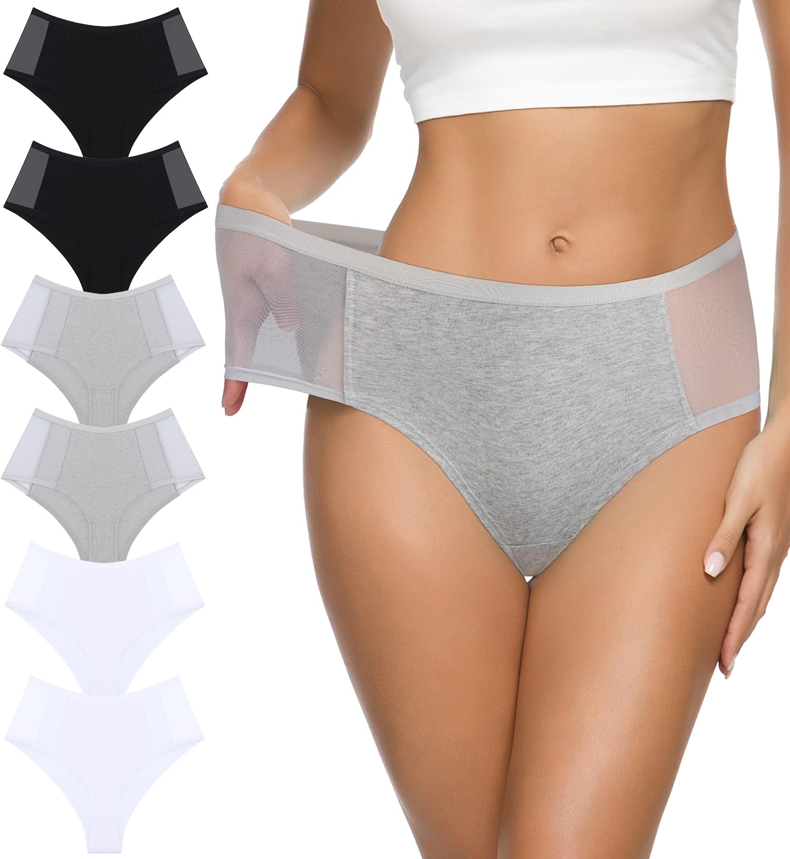 Eiggam Women's Cotton Bikini Panties,High-Cut Full Coverage Stretch Cool Underwear for Women