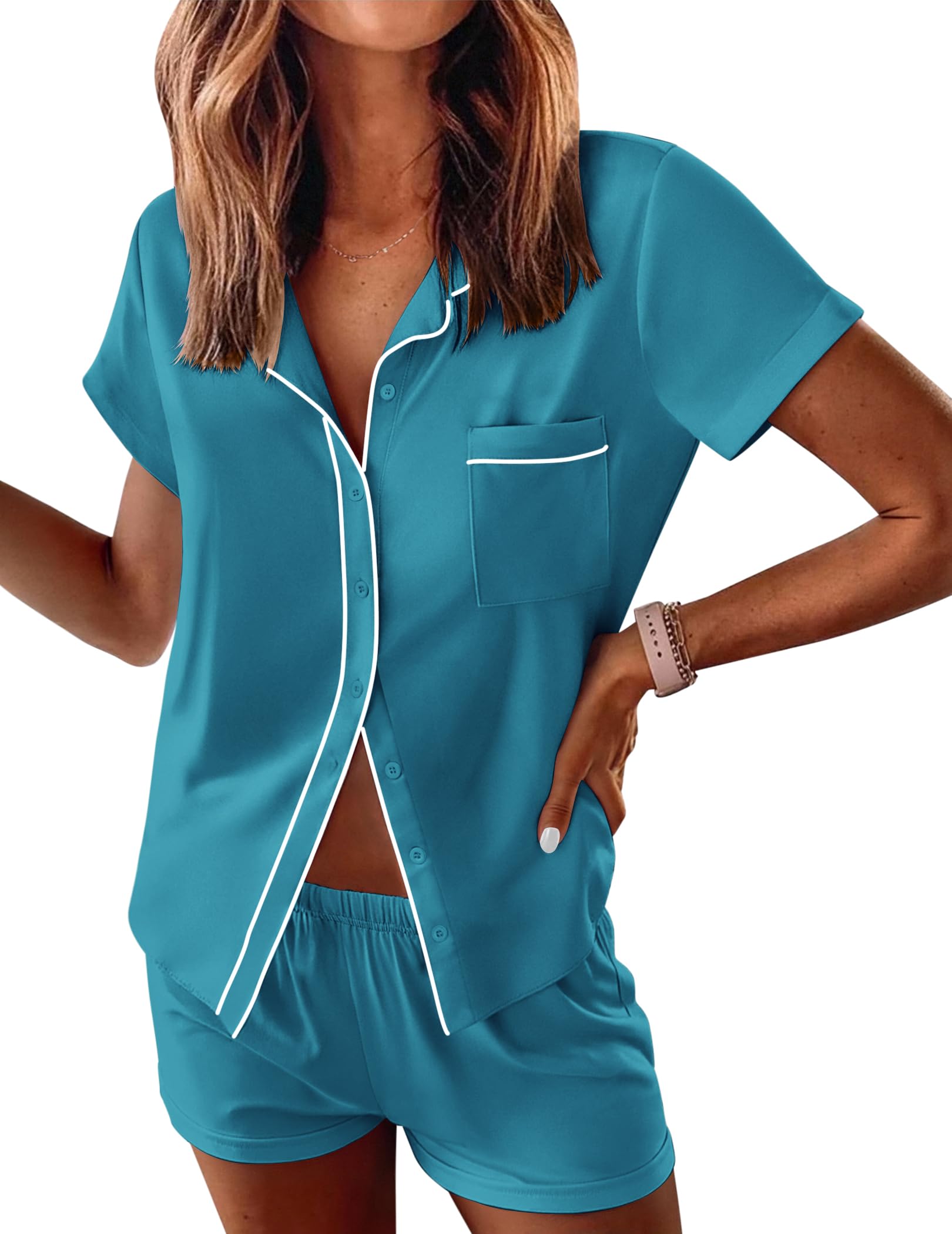 Ekouaer Womens Pajama Sets Button Down Lounge Set 2 Piece Pjs Sets