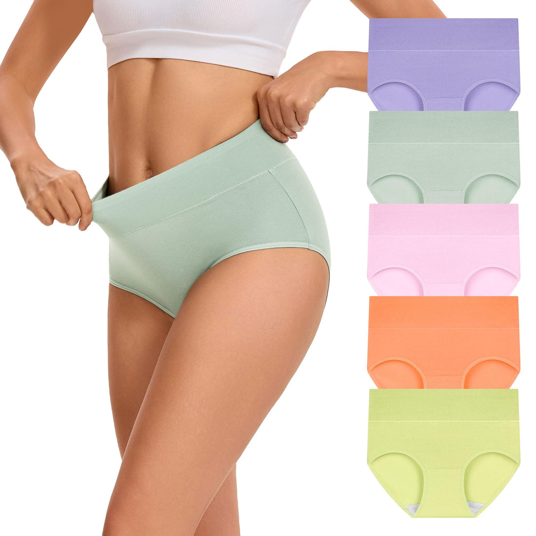 Women's Cotton Underwear High Waisted Briefs 5-Pack