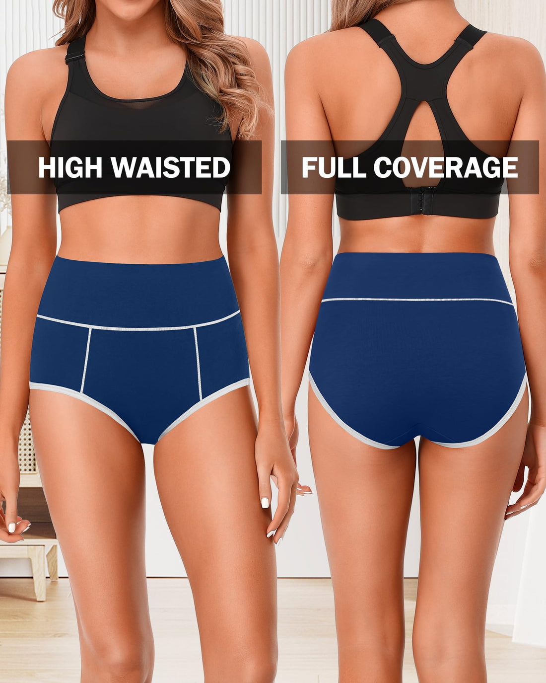 ASIMOON Tummy Control High Waisted Underwear for Women Cotton Plus Size Full Coverage Panties Ladies Briefs