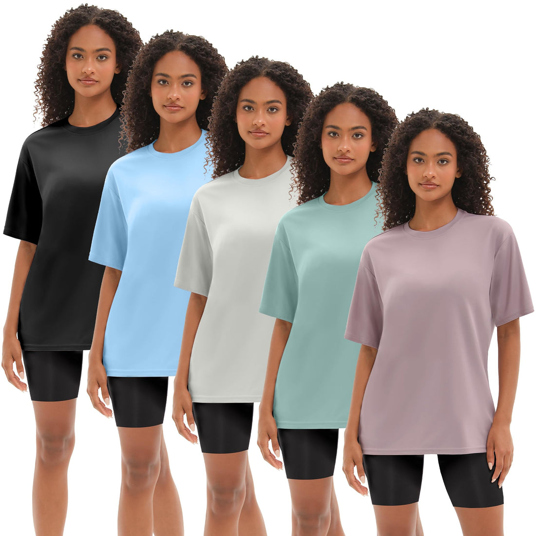 Kinglaman 5 Pack Workout Oversized T Shirts for Women, Short Sleeve Plus Size Baggy Dry Fit Athletic Gym Shirts Tops Tees