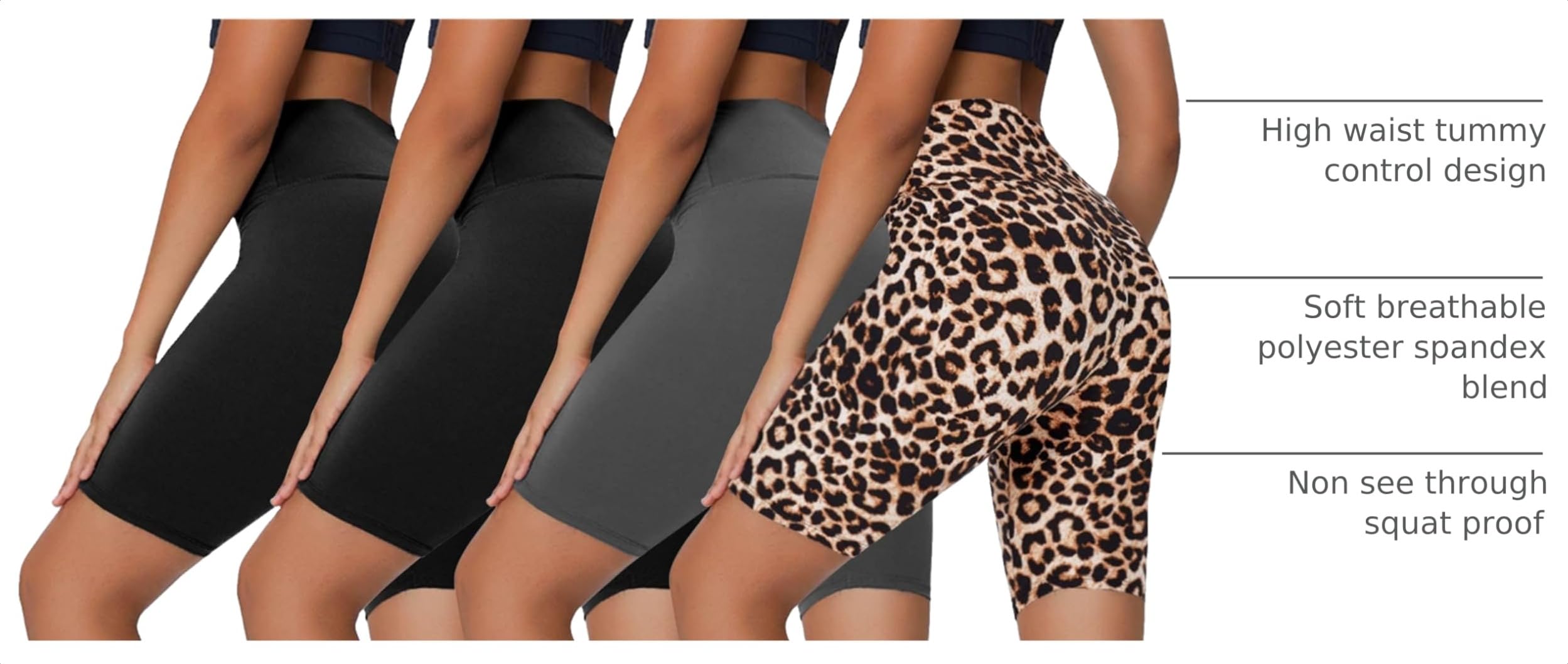 Sundwudu 4 Pack Biker Shorts for Women - 8”/3”/5” High Waist Tummy Control Summer Workout Shorts for Running Yoga Athletic