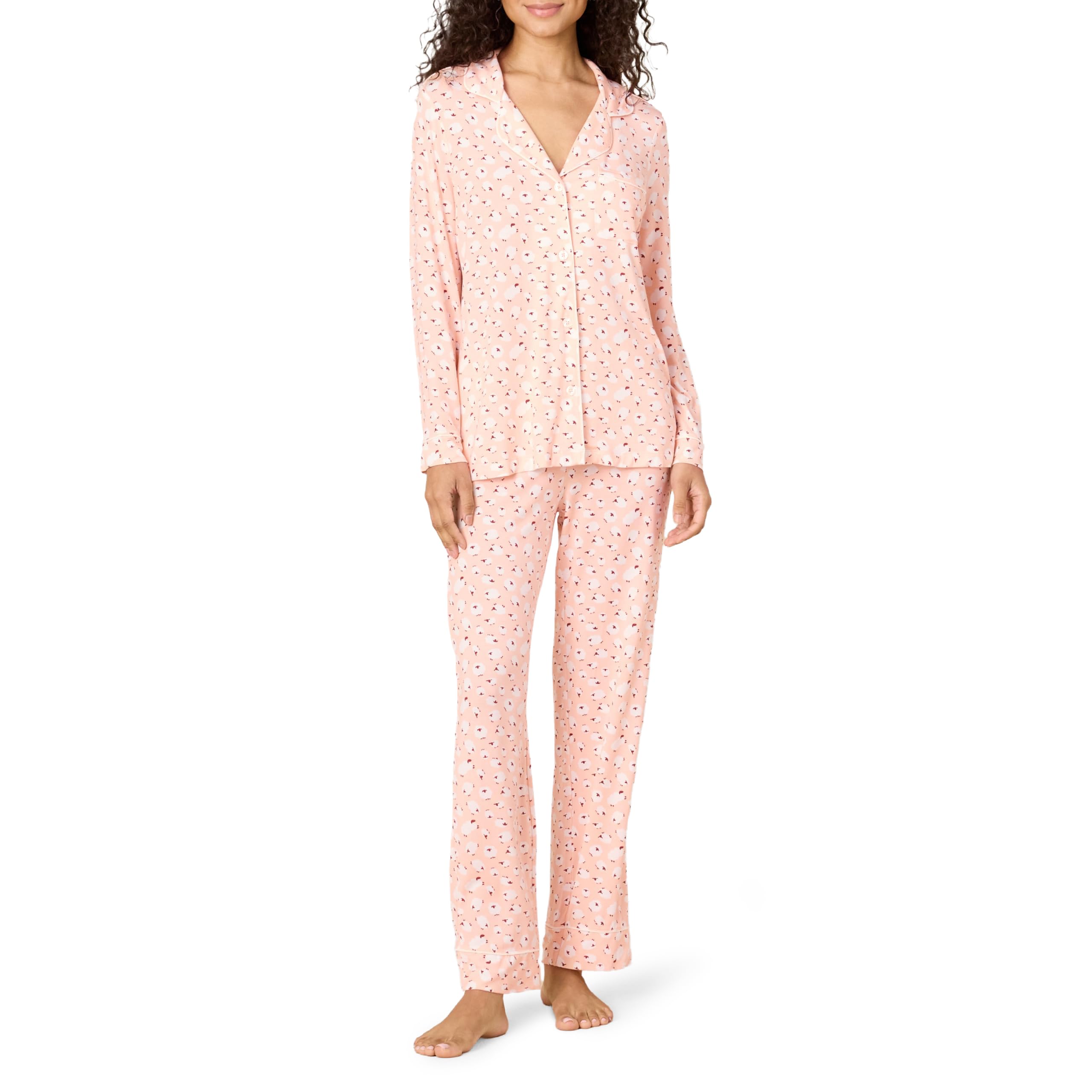 Amazon Essentials x Sofia Grainge Women's Stretch Modal Long-Sleeve Button-Front Top and Full-Length Bottom Pajama Set