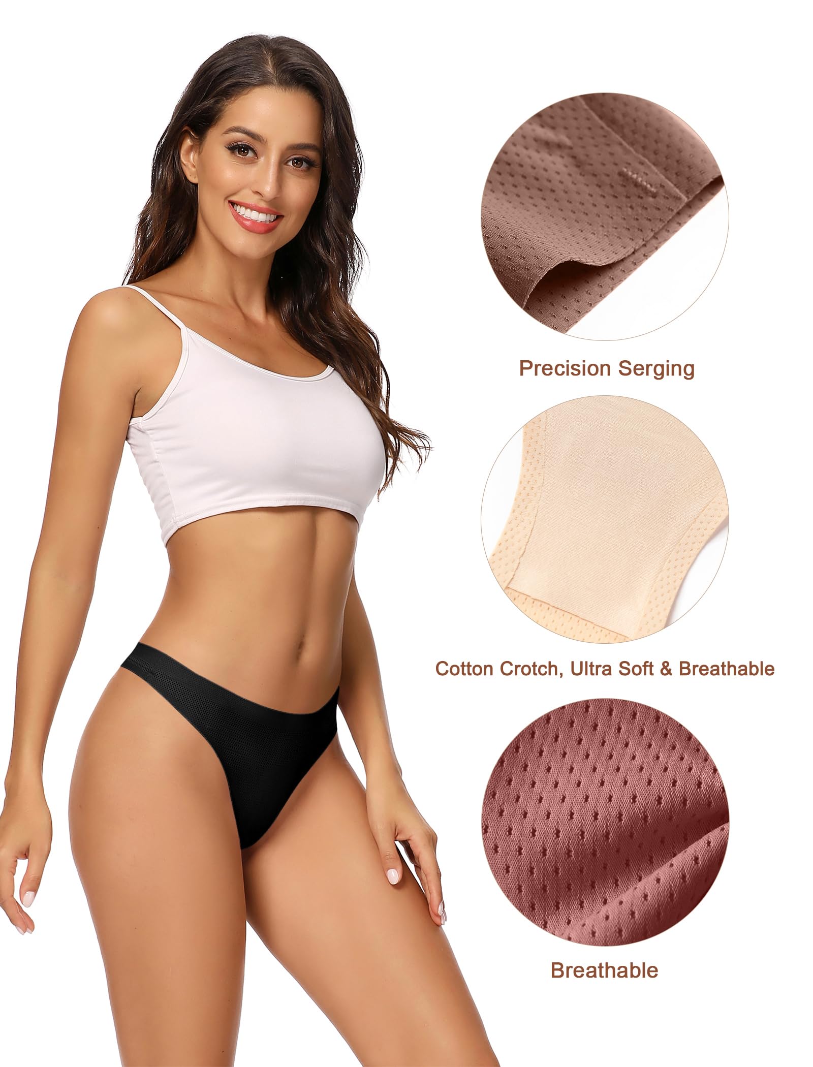voenxe Women Bikini Underwear,Seamless Breathable Ladies No Show Panties | 5 Pack Invisible Comfortable Briefs,No Seam Soft Woman Mesh Workout Undies,Elastic Comfy Stretch Gym Hipster Panty, Multipack