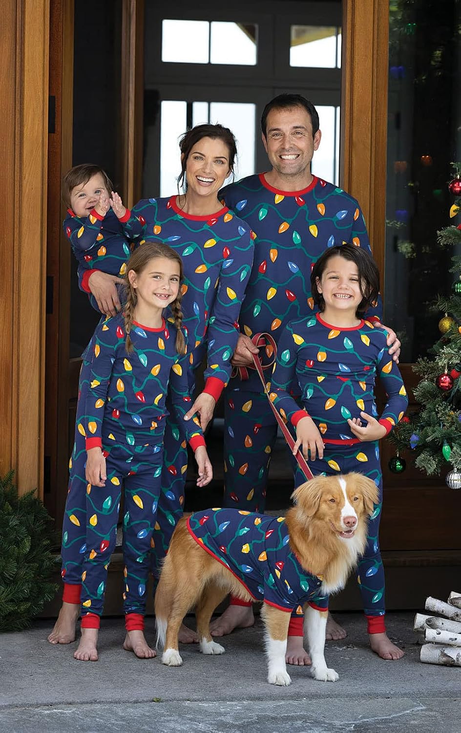 PajamaGram Matching Christmas PJs for Family, Christmas Lights, Womens M / 8-10 Blue