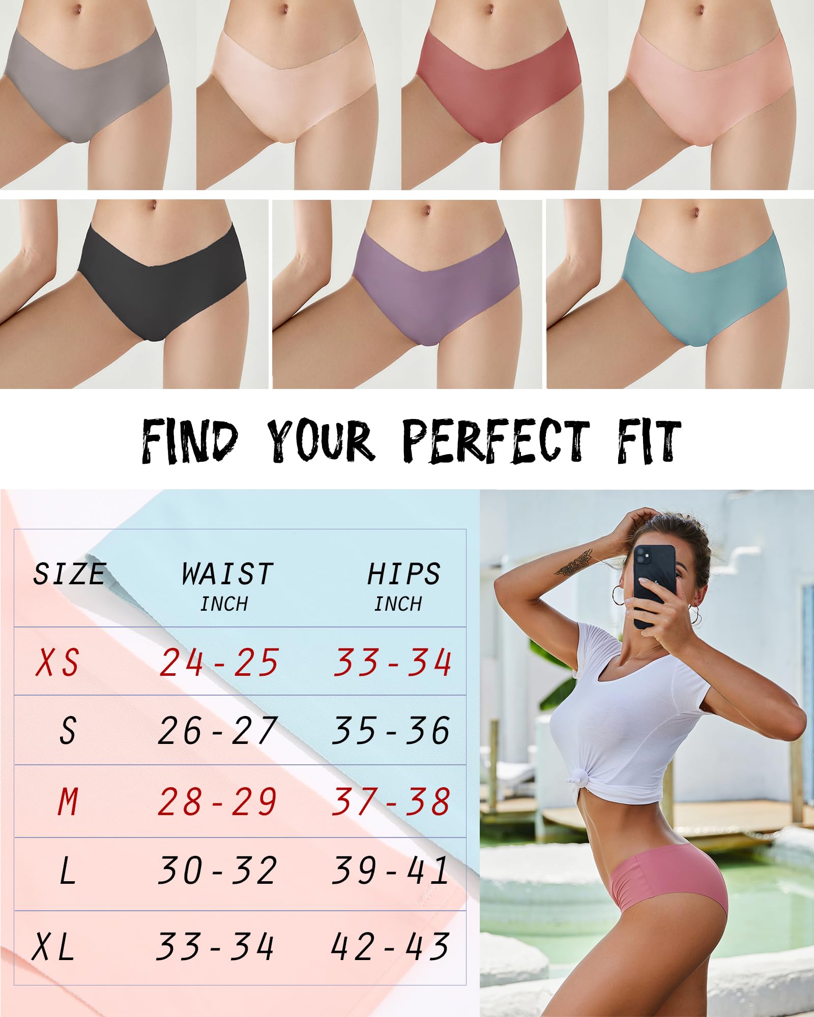 Women’s Seamless Bikini Panties Soft Stretch Invisibles Briefs No Show Hipster Underwear cheeky 9 pack XS-L