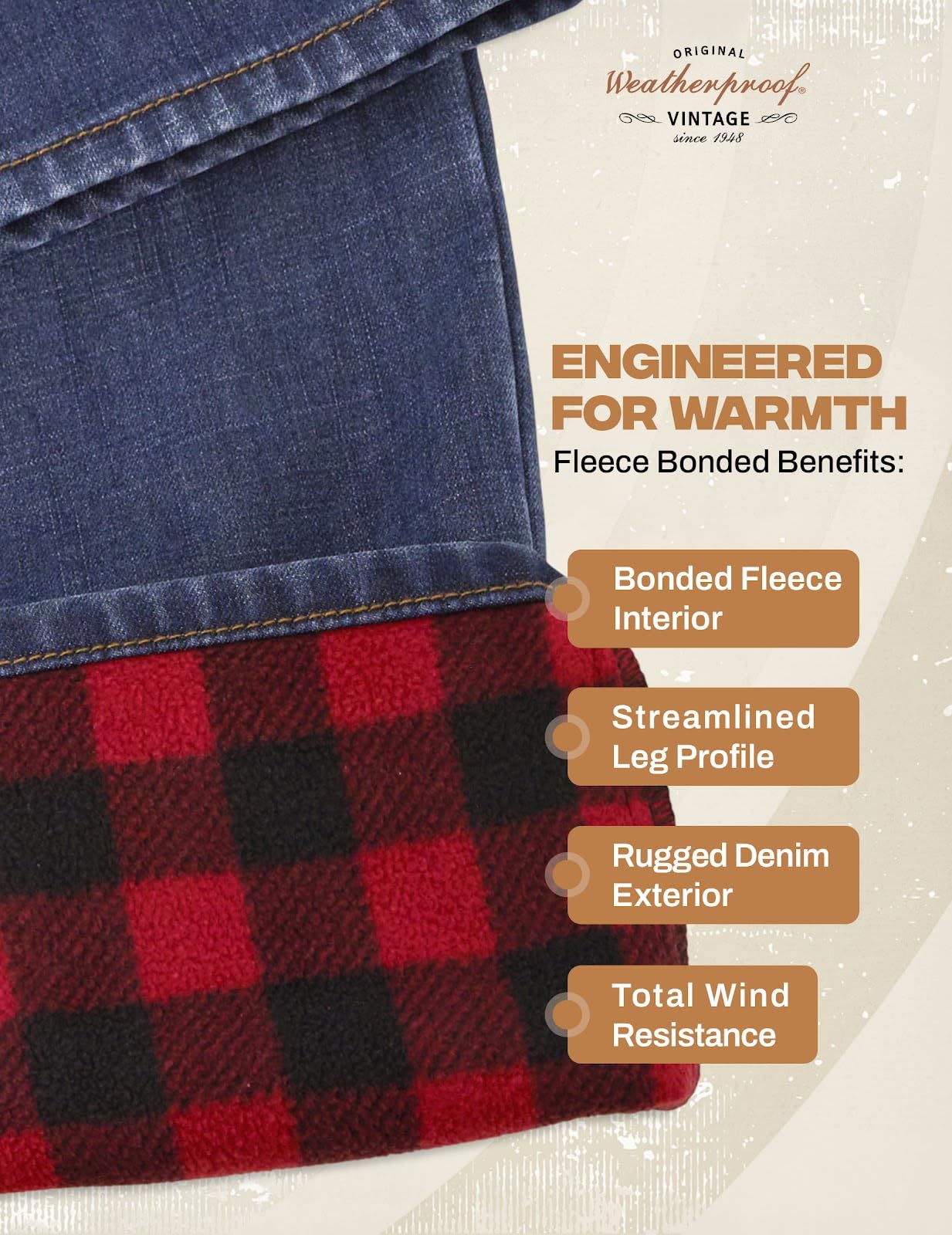 Weatherproof Vintage Fleece Lined Jeans Men - Regular Fit | Soft & Warm, Cold Weather Insulated Fleece Winter Pants for Men