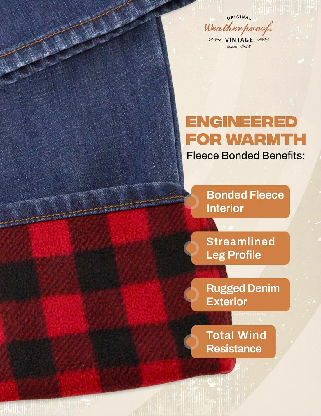 Weatherproof Vintage Fleece Lined Jeans Men - Regular Fit | Soft & Warm, Cold Weather Insulated Fleece Winter Pants for Men