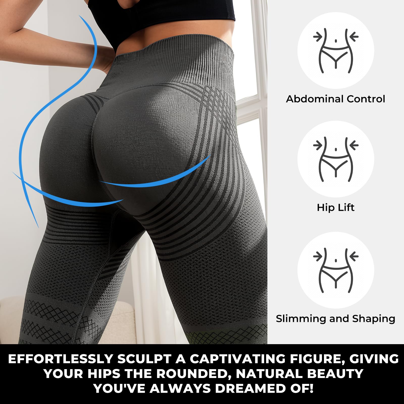 VOYOCUGE Anti Cellulite Compression 3D Leggings Women Butt Lifting Tummy Control with Resistance Bands for Yoga Workout Pants