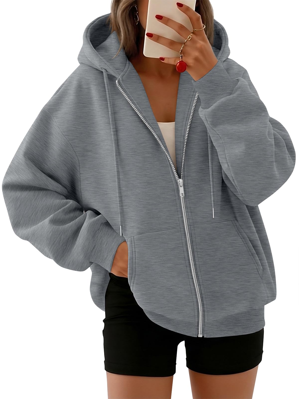 Trendy Queen Womens Zip Up Hoodies 2026 Oversized Sweatshirt | Spring Fall Layering Jacket with Pockets, Casual Track Outfits, Cozy Fleece Winter Clothes
