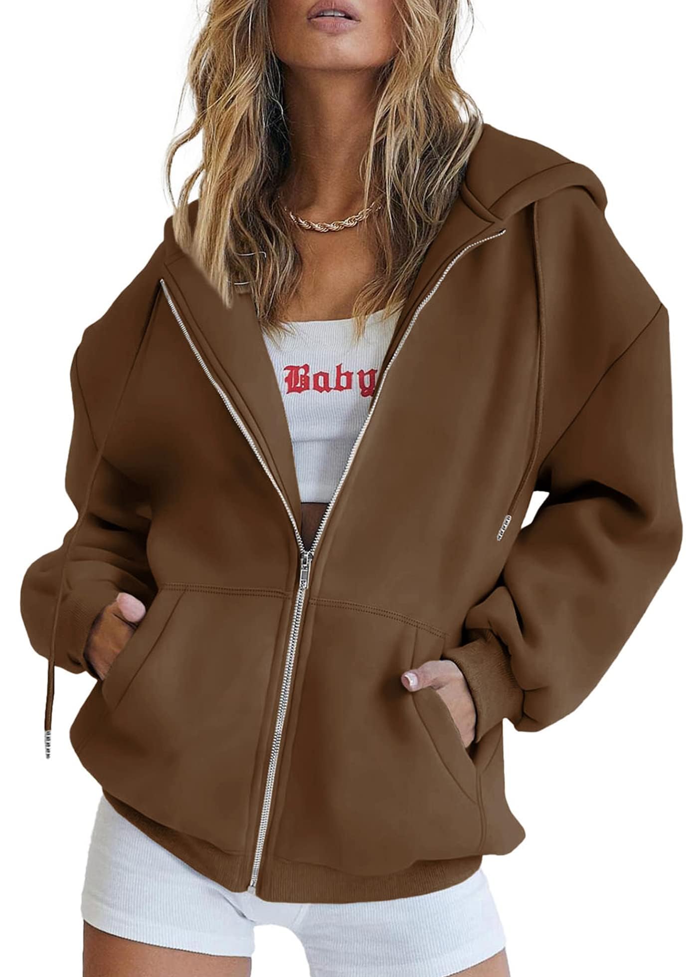 PRETTYGARDEN Women's Fall Zip Up Hoodies Sweatshirts | Comfy Fleece Lined, Long Sleeve Pockets, Drawstring Hooded, Loose Fit, Trendy Y2K, Track Jackets, Spring Winter Clothing