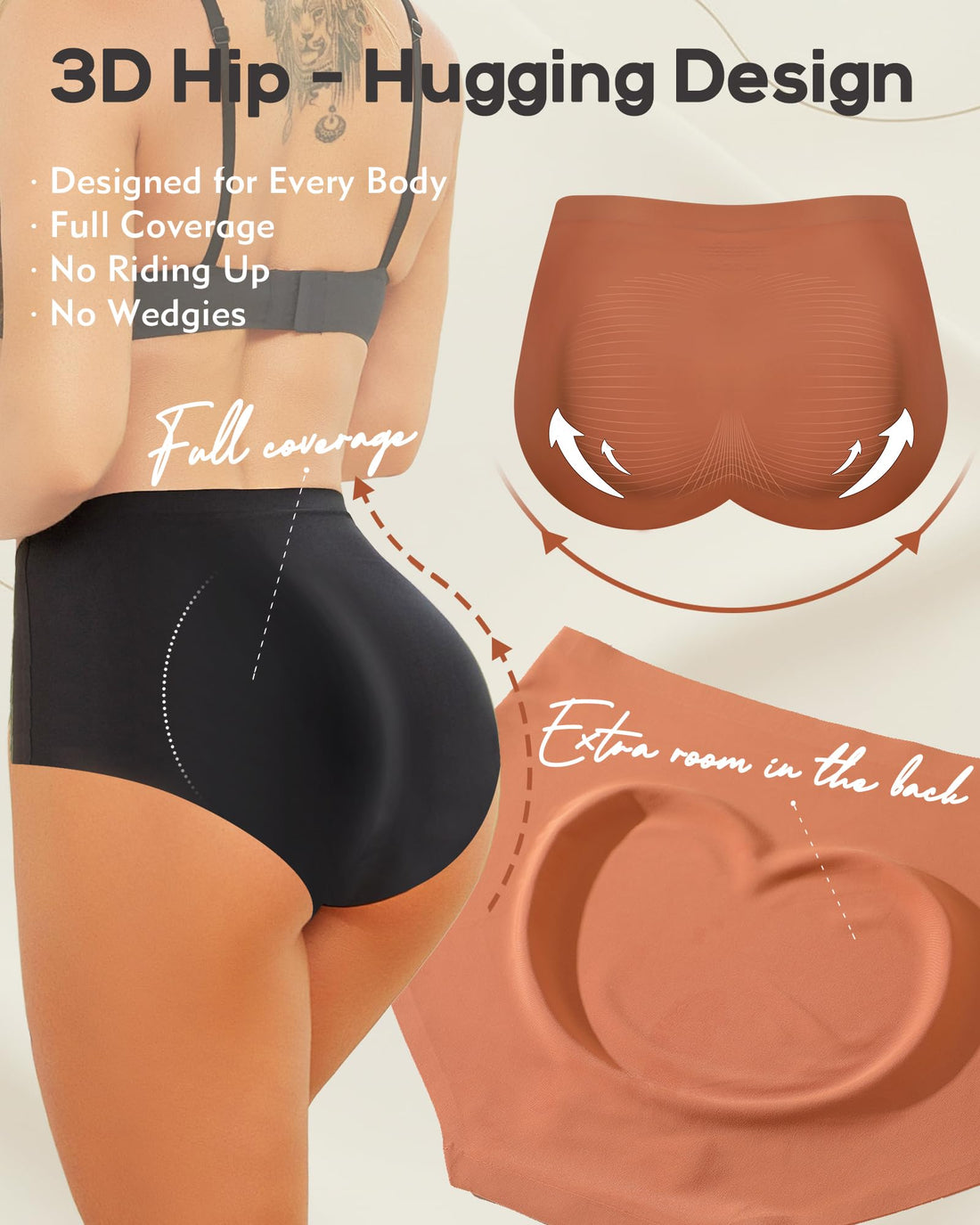 High Waisted Seamless Underwear for Women Full Coverage Hiphugger High Rise Silky No Show Briefs Panties 6 Pack