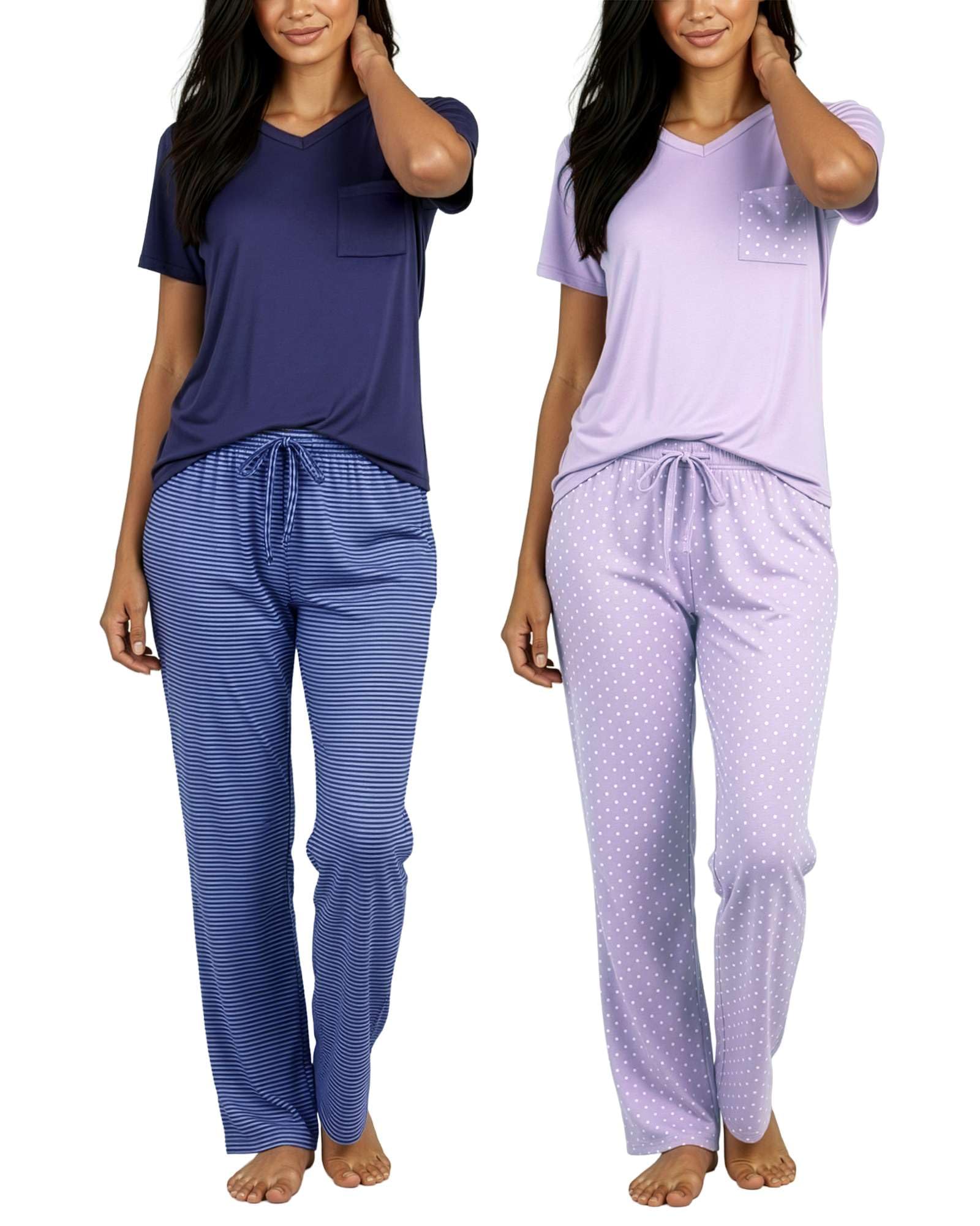 2 Pack Women's Pajama Sets Short Sleeve Sleepwear Comfy Cute Loungewear PJ
