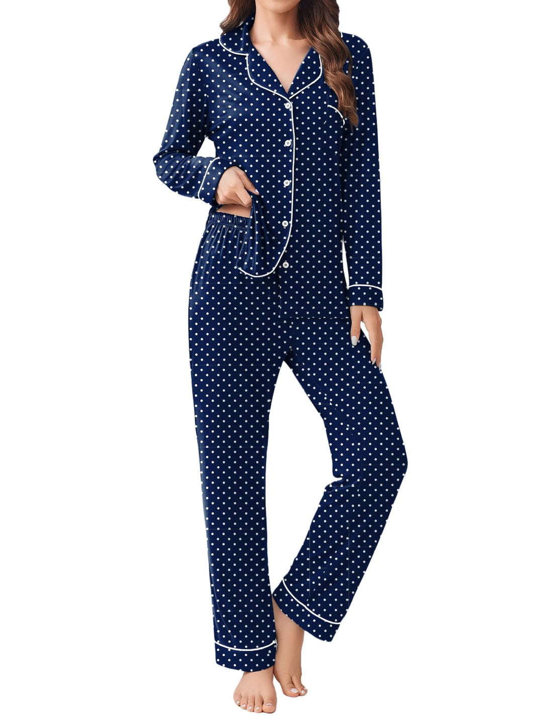 Ekouaer Womens Pajamas Set Button Down Long Sleeve Top & Pants Lounge Sets