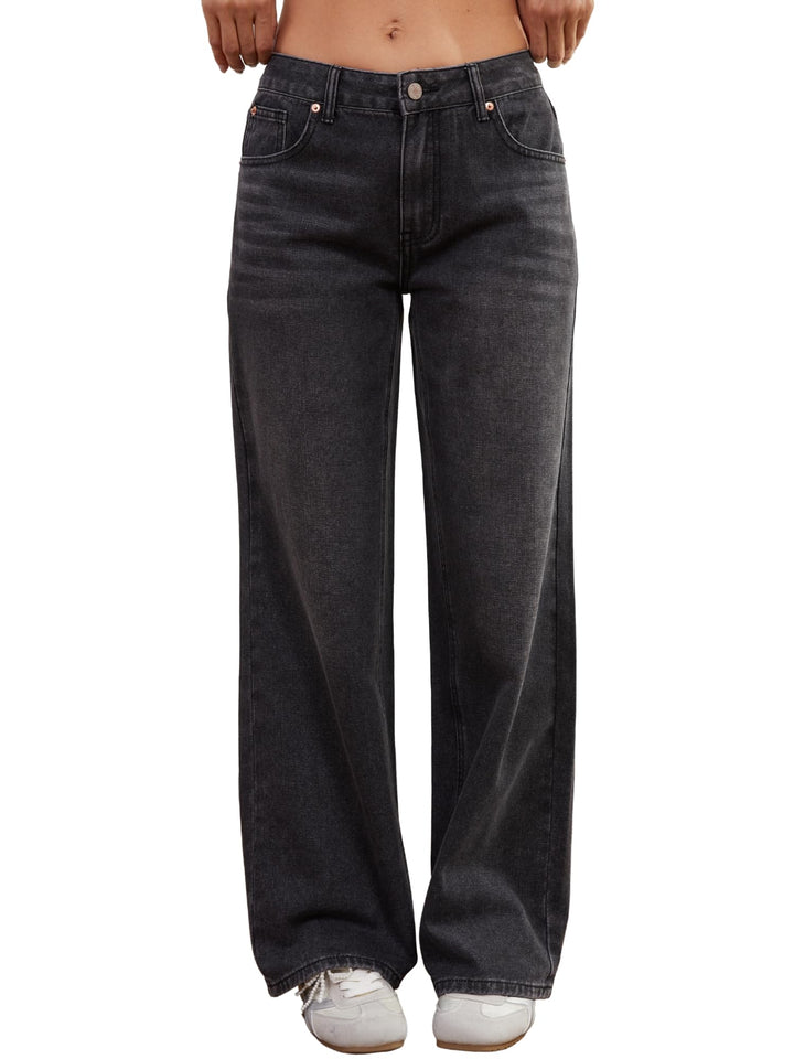 Low Rise Baggy Jeans for Women Y2K Vintage Wide Leg Loose Fit Straight Denim Pants Casual Trousers
