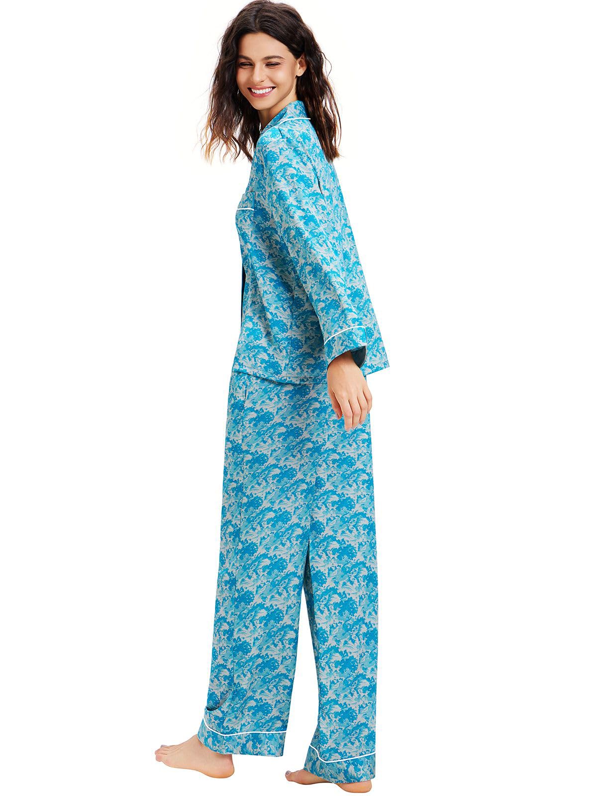 Lonxu Womens Satin Pajama Set Button Down Sleepwear Long Pj XS-3XL
