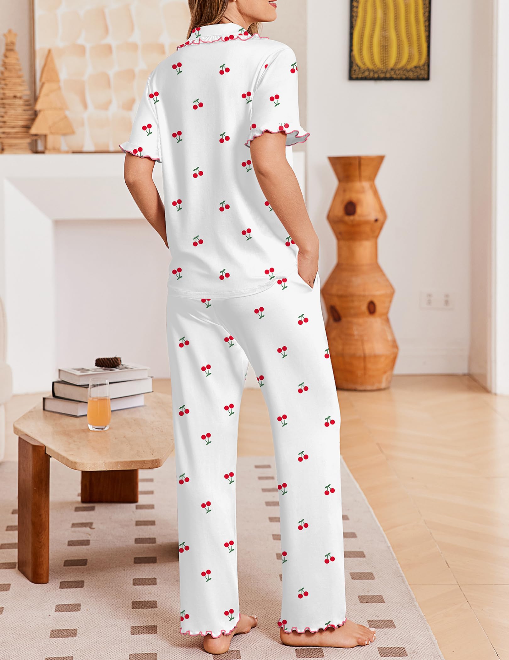 Ekouaer Womens Pajama Sets Short Sleeve Printed PJs Button Down Sleepwear