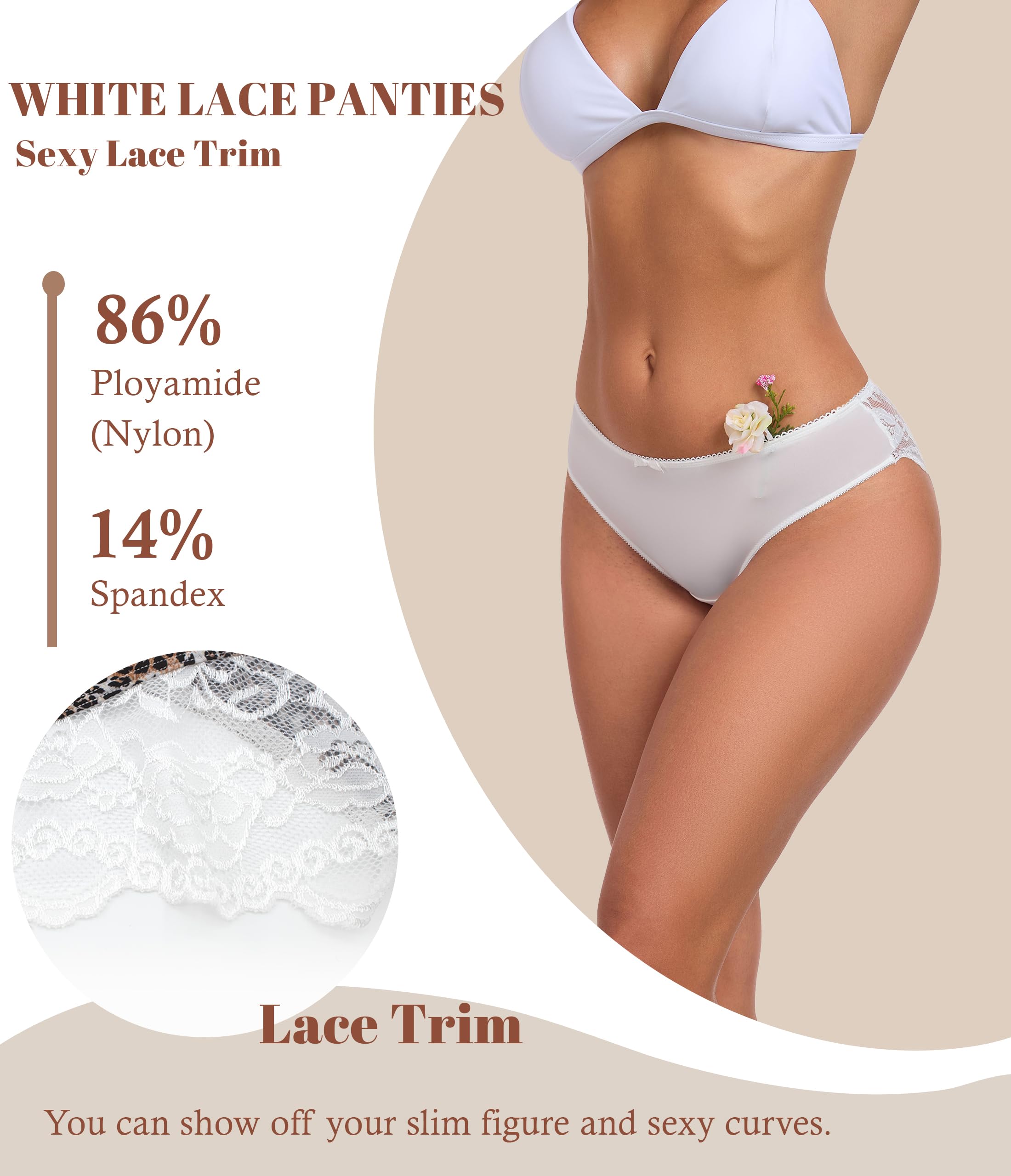 ANLIQI Leopard Print Women Underwear Lace Bikini Panties Pack Comfy Sex Hipster Soft Smooth Animal Print Brief for Ladies