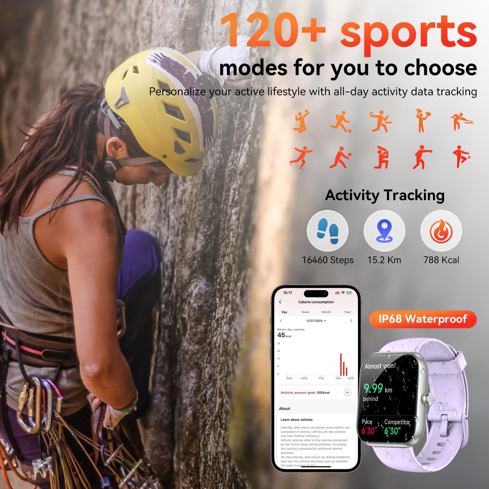 Smart Watch with Alexa Built-in, 1.83" HD Health Fitness Tracker, Bluetooth Calls/Notifications, 120+ Sports Modes, 24/7 Heart Rate/Sleep Tracking, IP68 Waterproof for iPhone and Android (Black)
