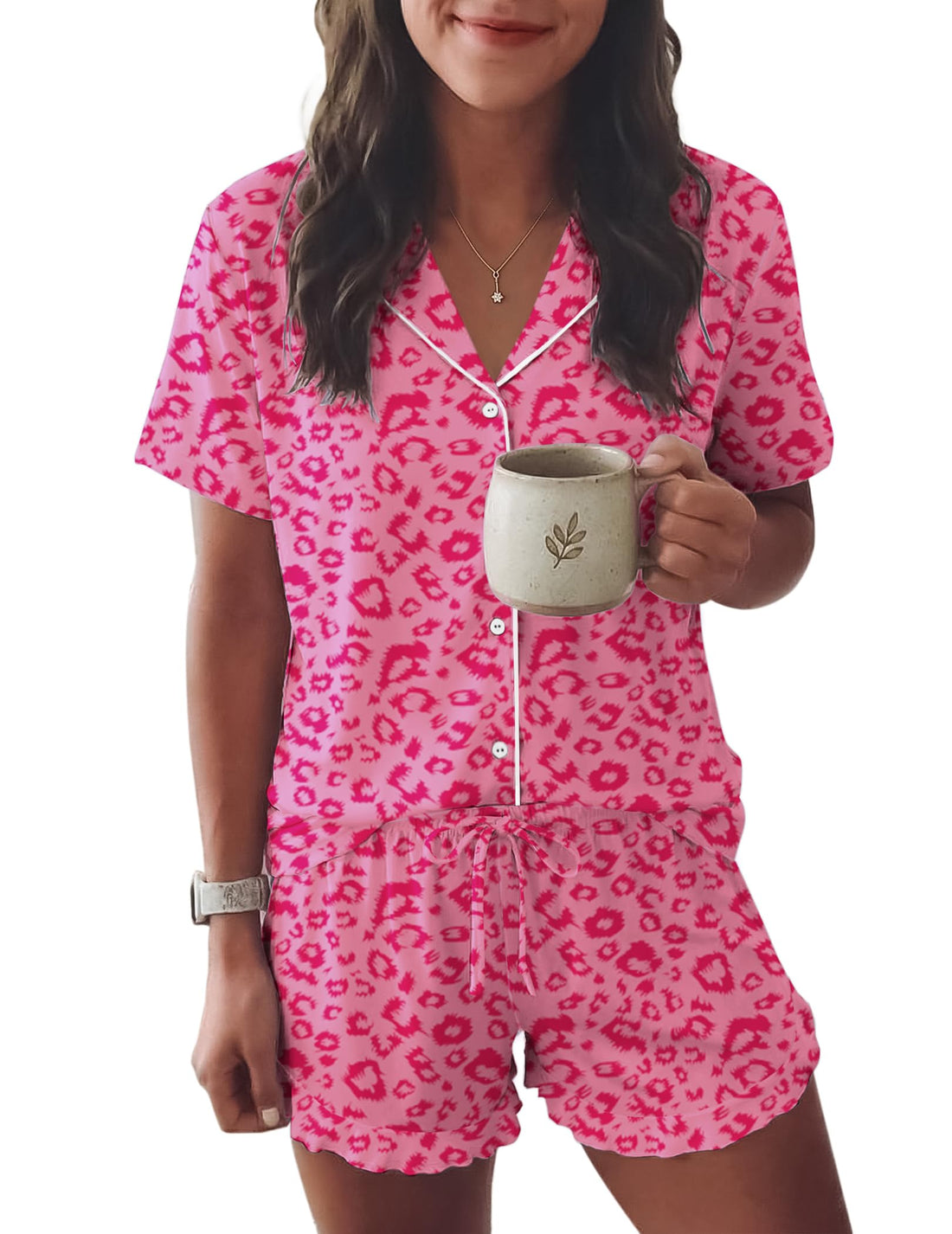 Ekouaer Womens Pajama Sets Button Down Cute Ruffled Pjs Set Sleepwear