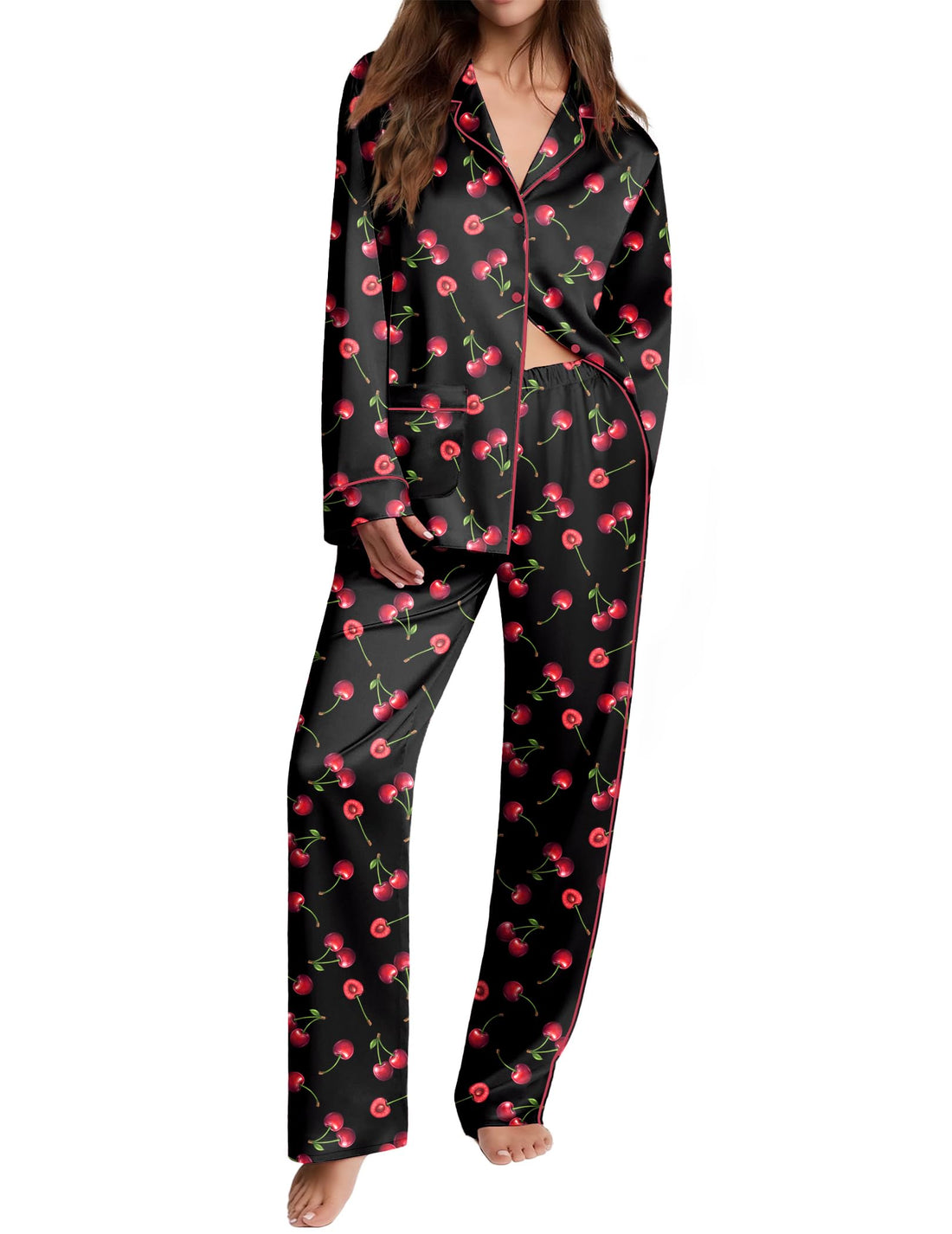 Ekouaer Womens Pajama Sets Satin Silk Pjs Long Sleeve Button Down Sleepwear