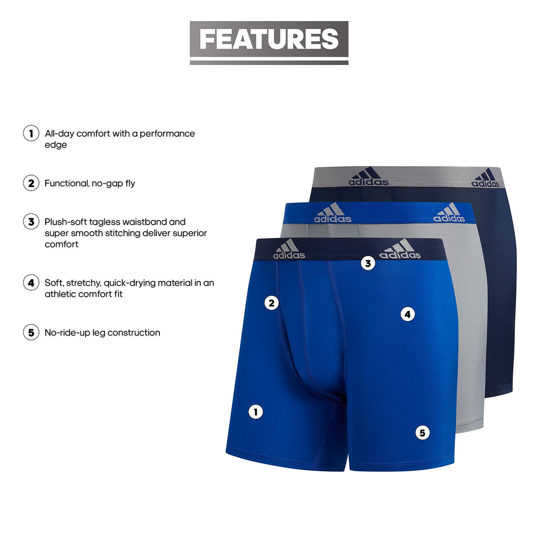 adidas Men's Microfiber Boxer Briefs Underwear (Multipack) Athletic Stretch-Fit