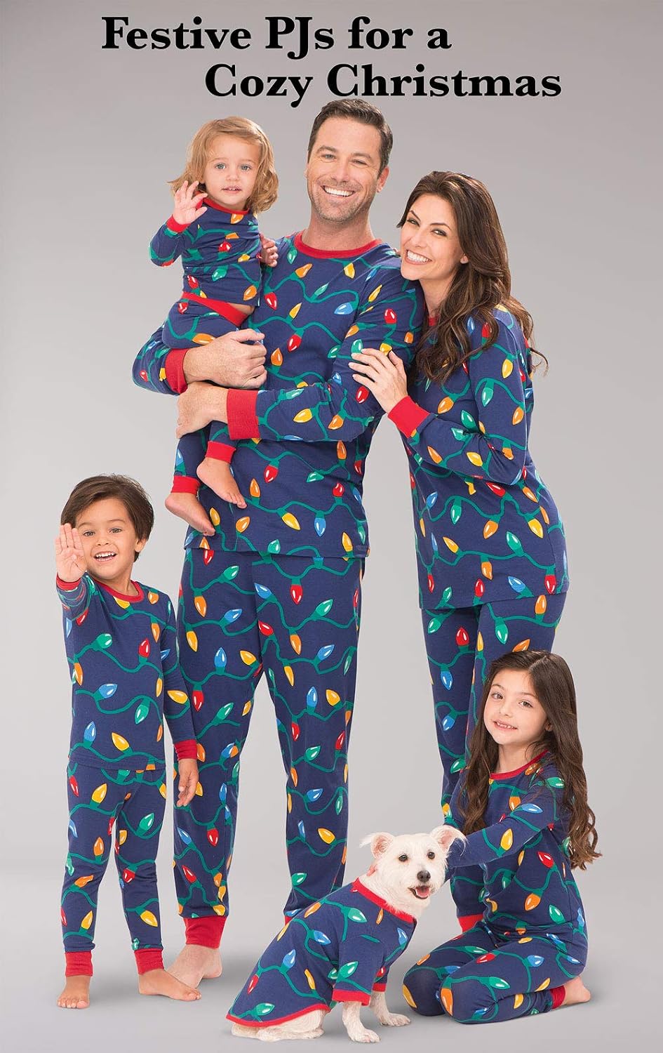 PajamaGram Matching Christmas PJs for Family, Christmas Lights, Womens M / 8-10 Blue