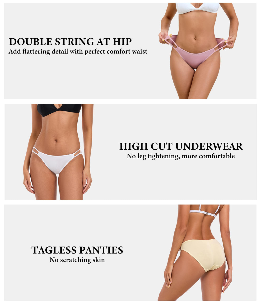 ANLIQI Women's High Cut String Bikini Panties Modal Comfort Breathable Stretch Bikini Underwear Soft Plus Size Underwear