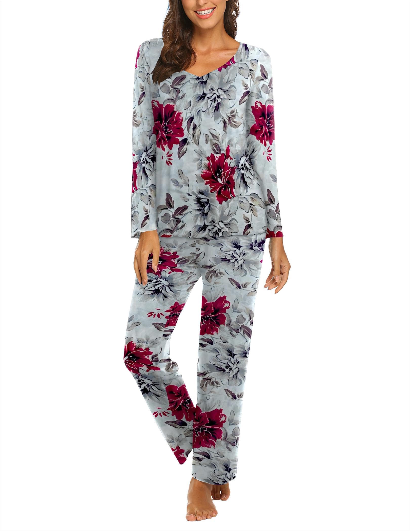 Ekouaer Pajamas for Women Set Long Sleeve Pleated Top and Pants Loungewear