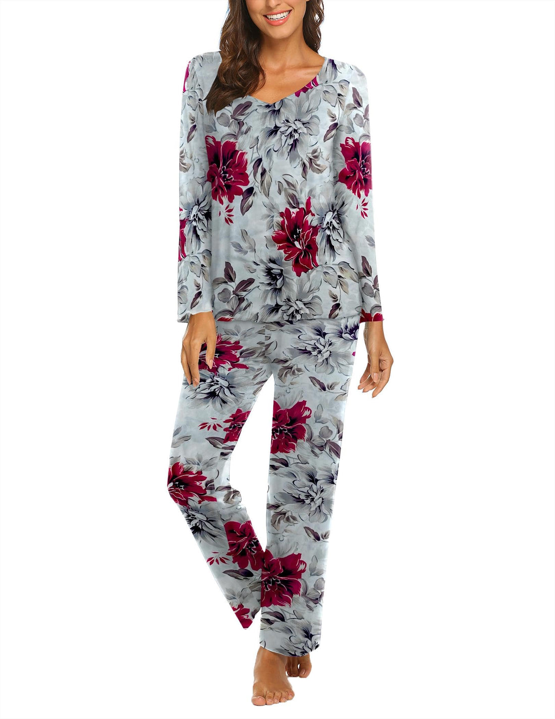 Ekouaer Pajamas for Women Set Long Sleeve Pleated Top and Pants Loungewear
