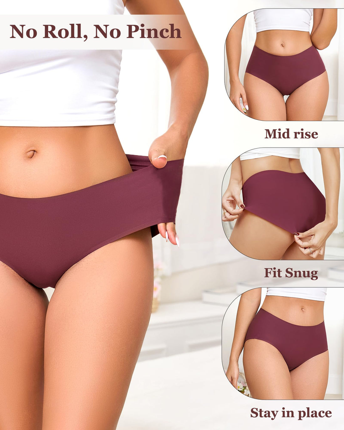 FINETOO 6 Pack Womens Seamless Underwear Full Coverage No Show Hipster Panties Sexy Stretchy Invisible Briefs Bikini Lingerie