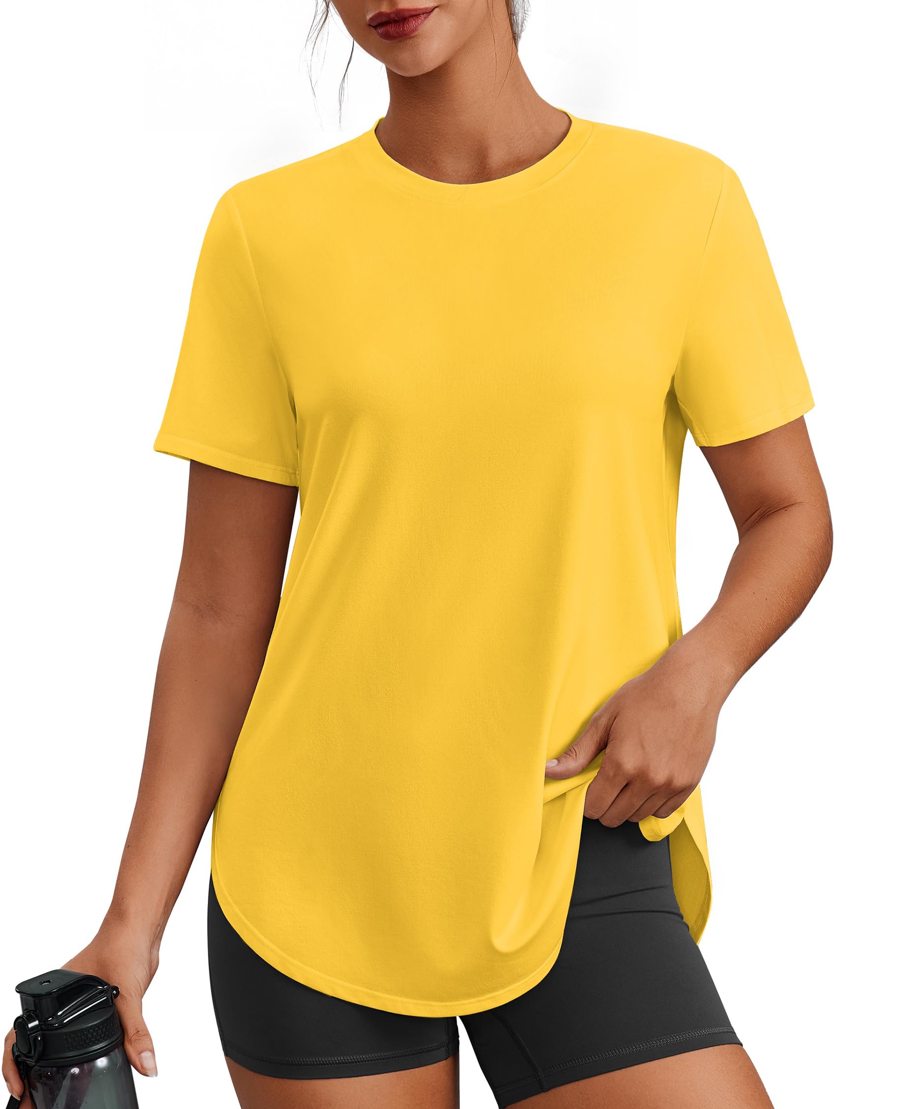 PINSPARK Workout Tops for Women Short Sleeve Athletic Shirts UPF 50+ Quick Dry Running Outfits for Exercise Gym Hiking S-3XL