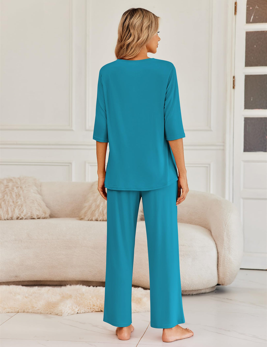 Ekouaer Womens Pajamas Set 2 Piece 3/4 Sleeve Tops Long Pants Pj Set