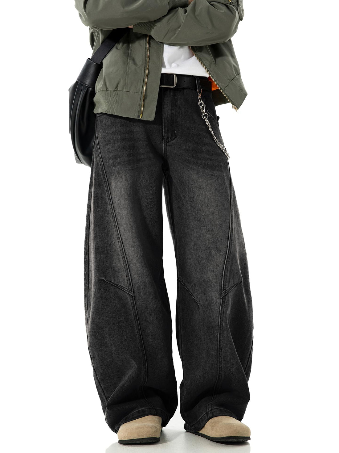 Baggy Hip Hop Jeans for Men Wide Leg Skater Denim Pants Casual Loose Fit Long Trousers