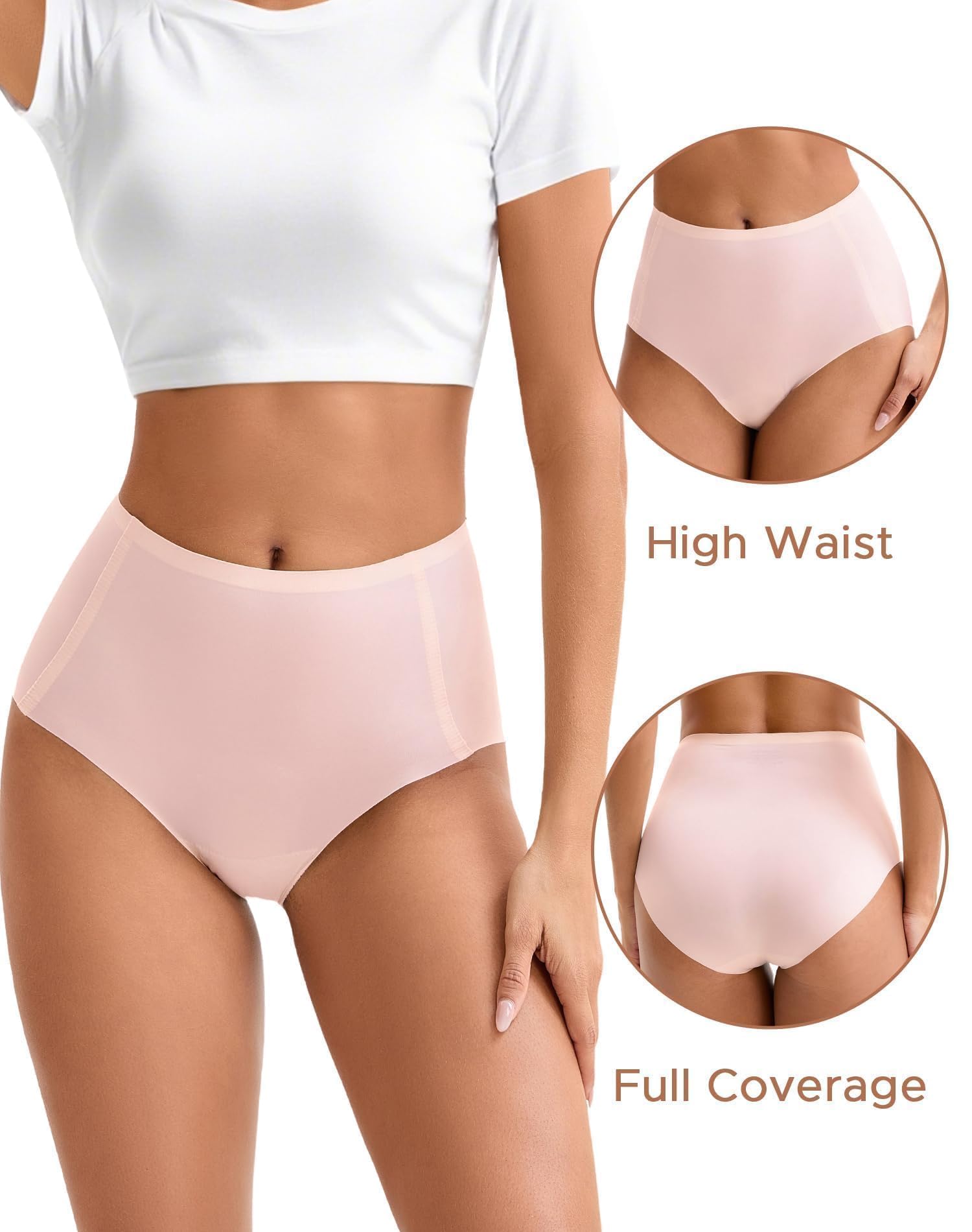 INNERSY Women's High Waist Seamless Underwear No Show Panties Full Coverage Briefs 3-Pack