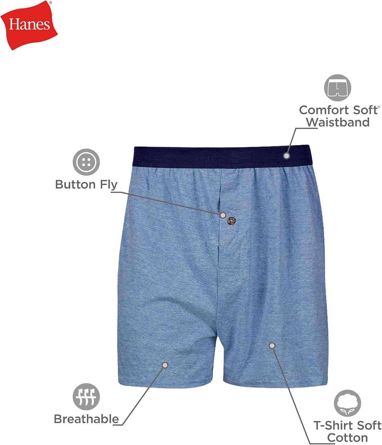 Hanes mens Underwear Boxers Pack, Cool and Breathable Cotton Underwear, Exposed and Comfortflex Waistbands, Multi-pack