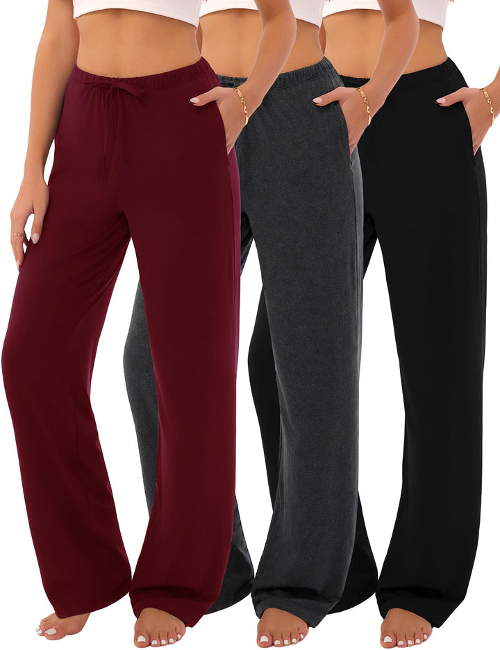 3-Pack Womens Pajama Pants with Drawstring Comfy Sleep