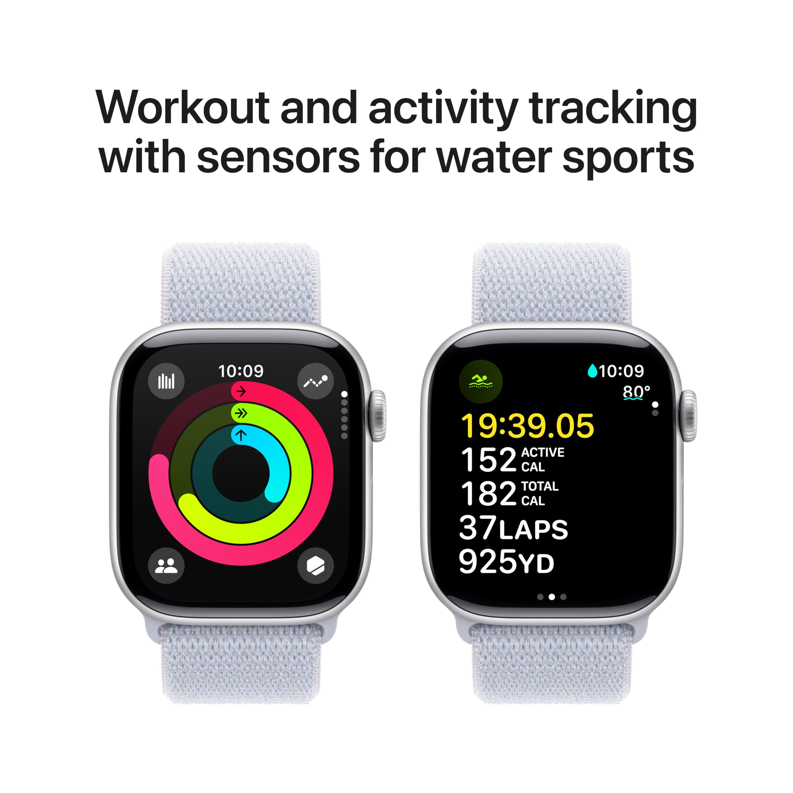 Apple Watch Series 10 [GPS 42mm case] Smartwatch with Silver Aluminum Case with Blue Cloud Sport Loop. Fitness Tracker, ECG App, Always-On Retina Display, Carbon Neutral