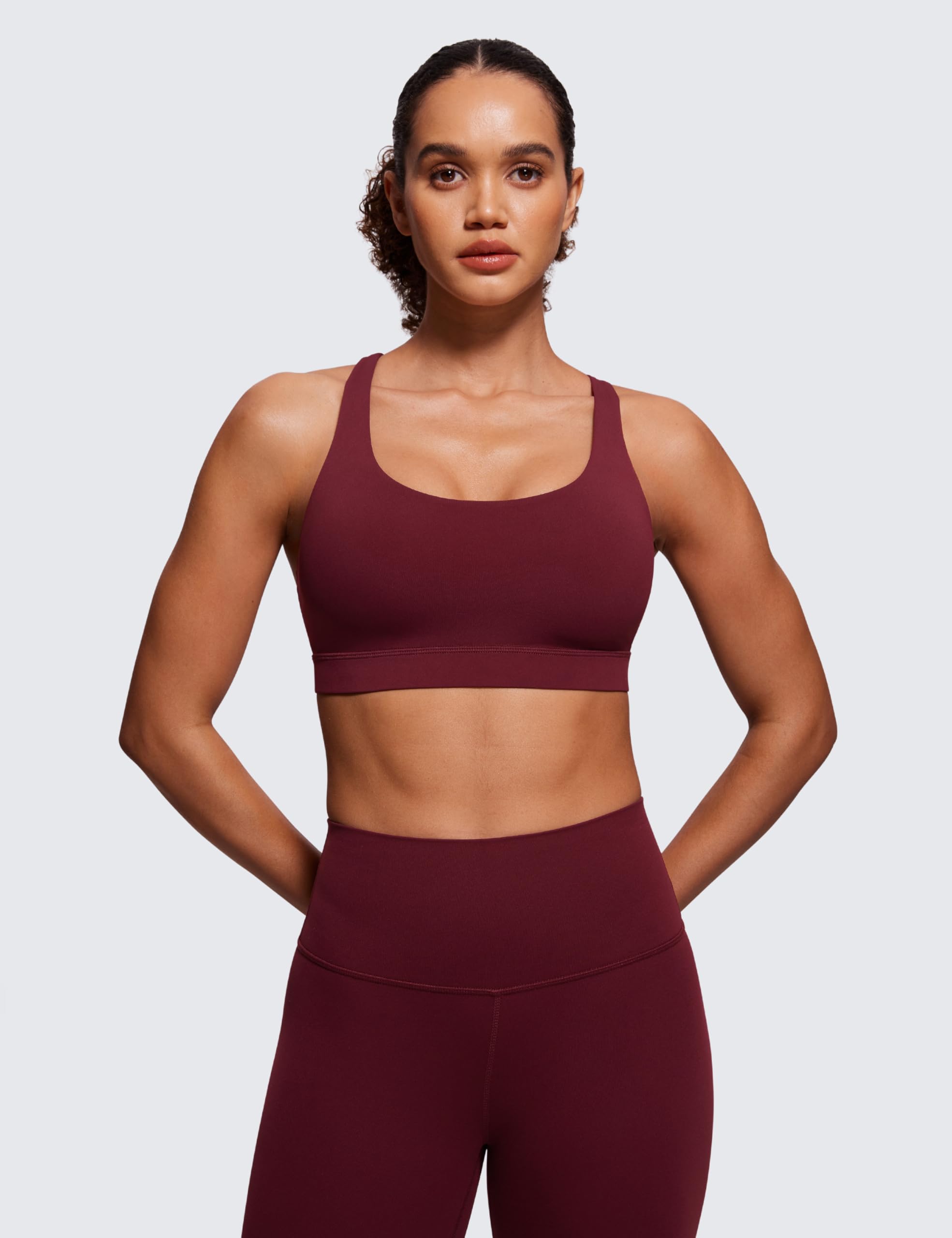 CRZ YOGA Naked Feeling Strappy Sports Bras | Medium Support, Removable Pads, Yoga, Sleek, Scoop Neck, for Women