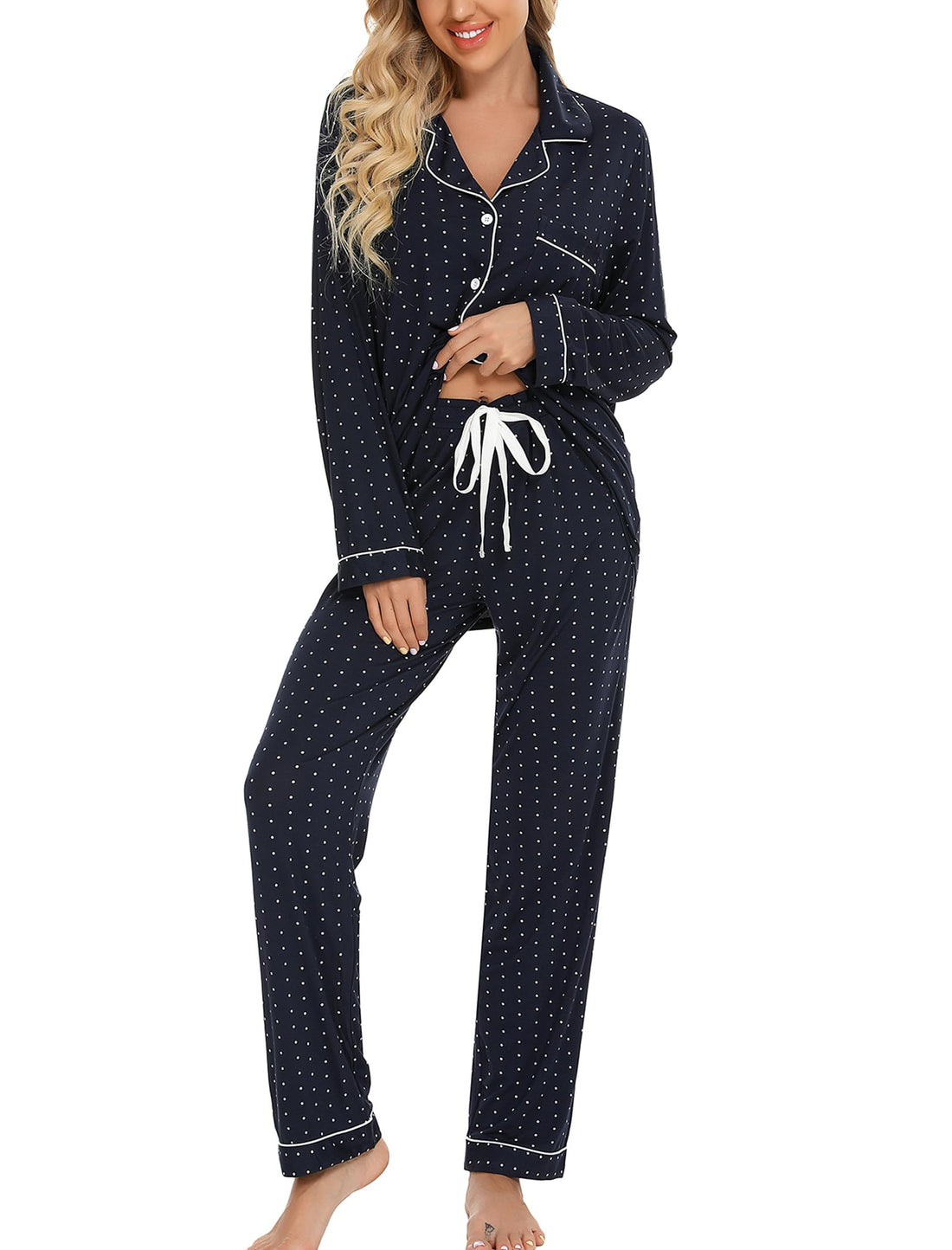 Leikar Button Up Pajamas For Women Long Sleeve Viscose Soft Pjs Lounge