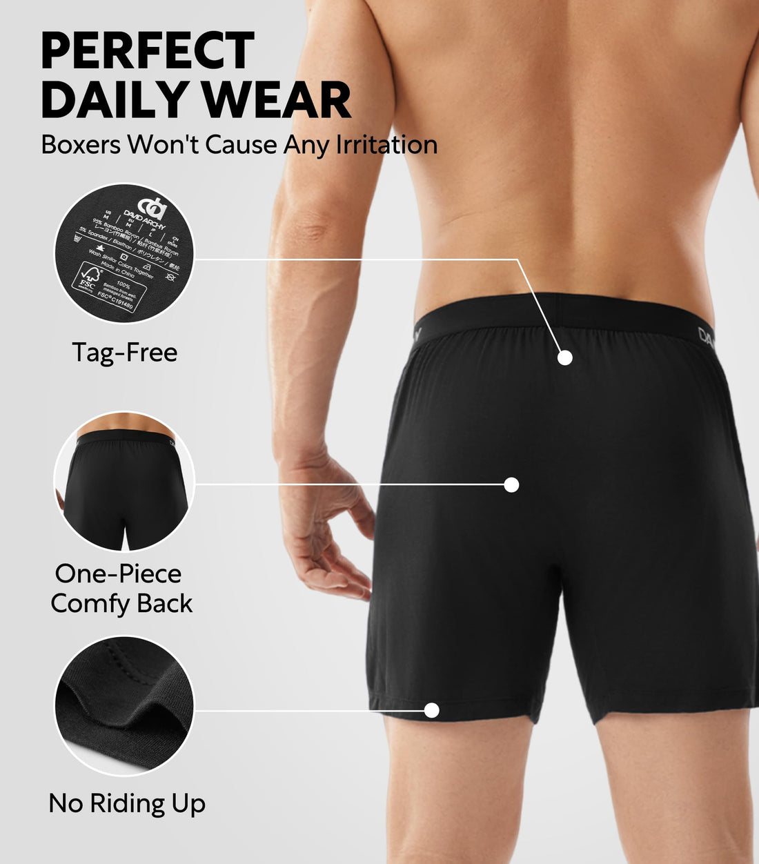 DAVID ARCHY Men's Bamboo Rayon Boxers Breathable Cooling Mens Boxer Shorts with Button Fly Relaxed Fit Underwear 3/4/5 Pack