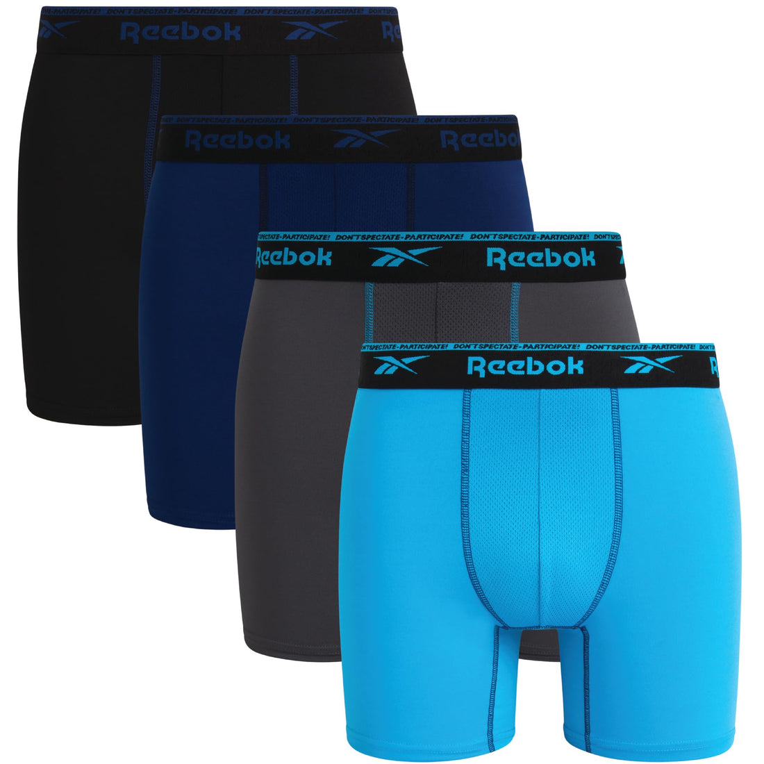 Reebok Mens Boxer Briefs - 4 Pack Underwear with Contour Pouch, 6'' Inseam | Athletic Stretch Performance Moisture-Wicking Fabric, No Fly Pouch, Tag-Free Waistband