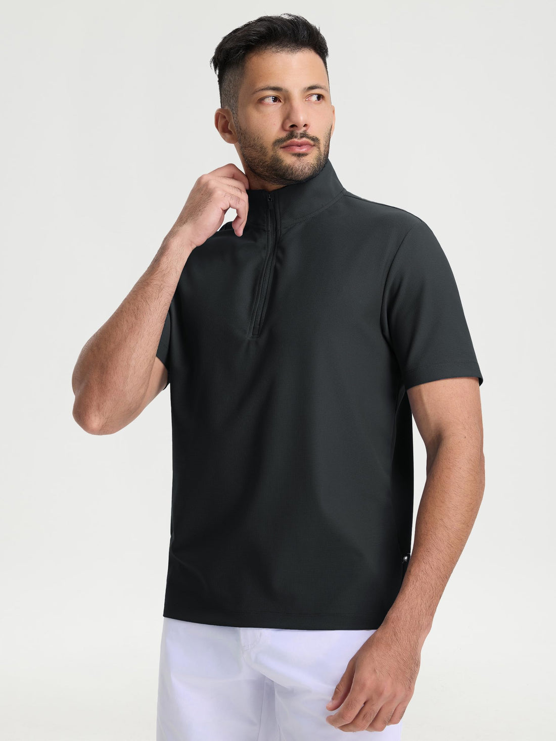 M MAELREG Golf Shirt for Men Zipper Waffle Texture Moisture Wicking Dry Fit Collared Lightweight Mens Polo Shirt Short Sleeve