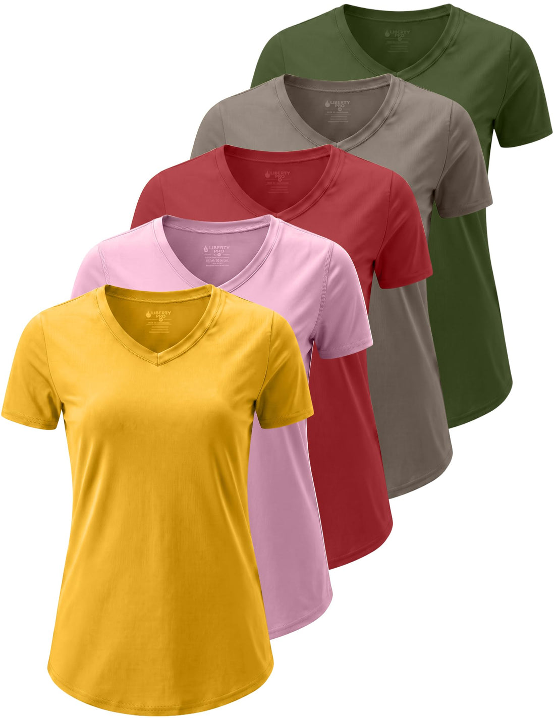 Liberty Imports 5 Pack Women's Dry Fit Workout Tops, Athletic Short Sleeve T Shirts for Yoga Gym (Available in Plus Sizes)