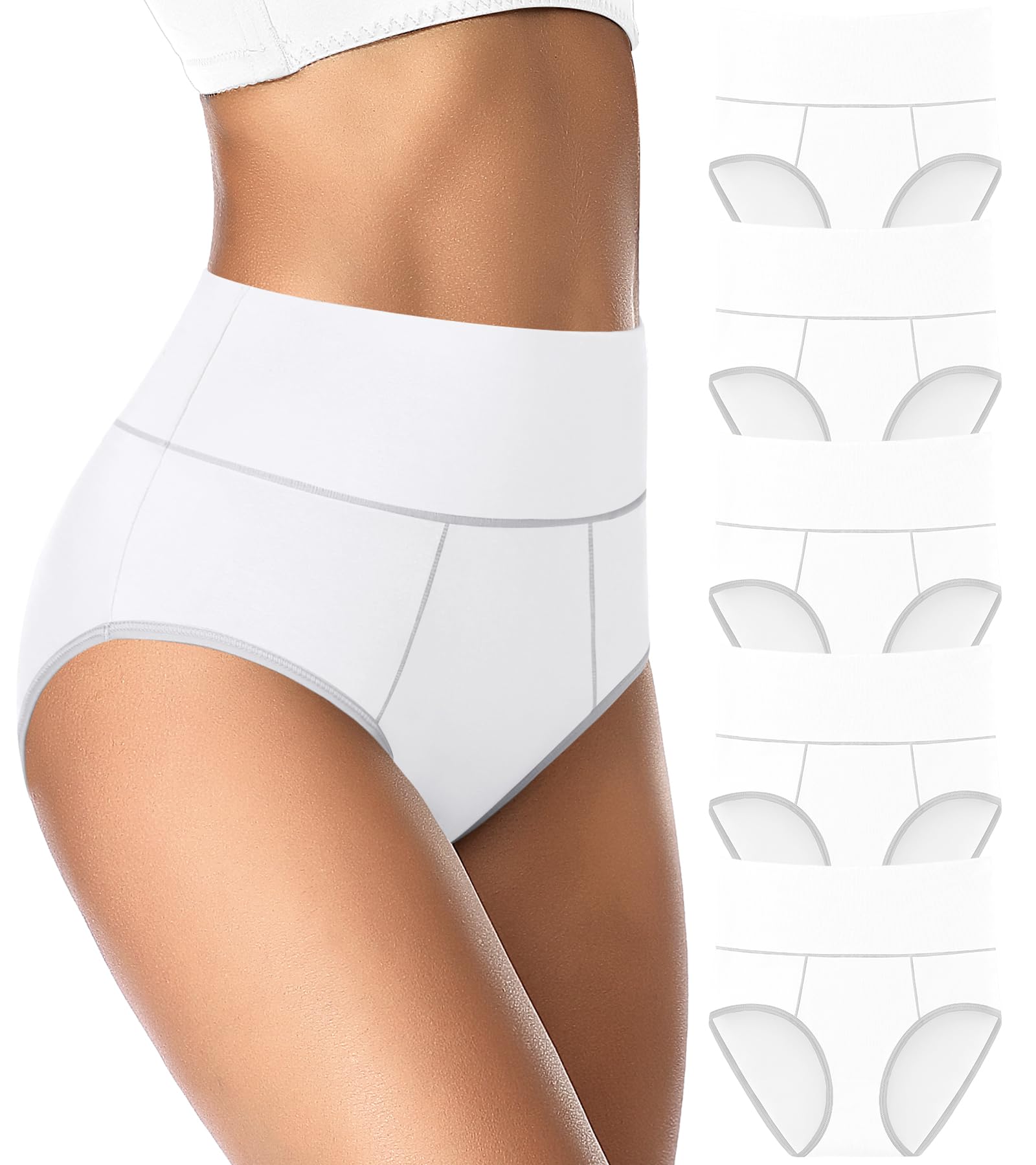 ASIMOON Tummy Control High Waisted Underwear for Women Cotton Plus Size Full Coverage Panties Ladies Briefs
