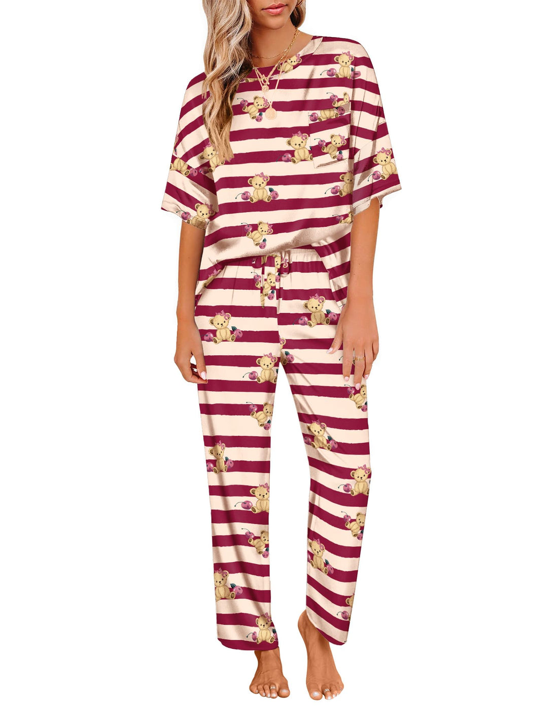 Ekouaer Pajamas for Women Set Silky Satin 2 Piece Lounge Sets with Pockets
