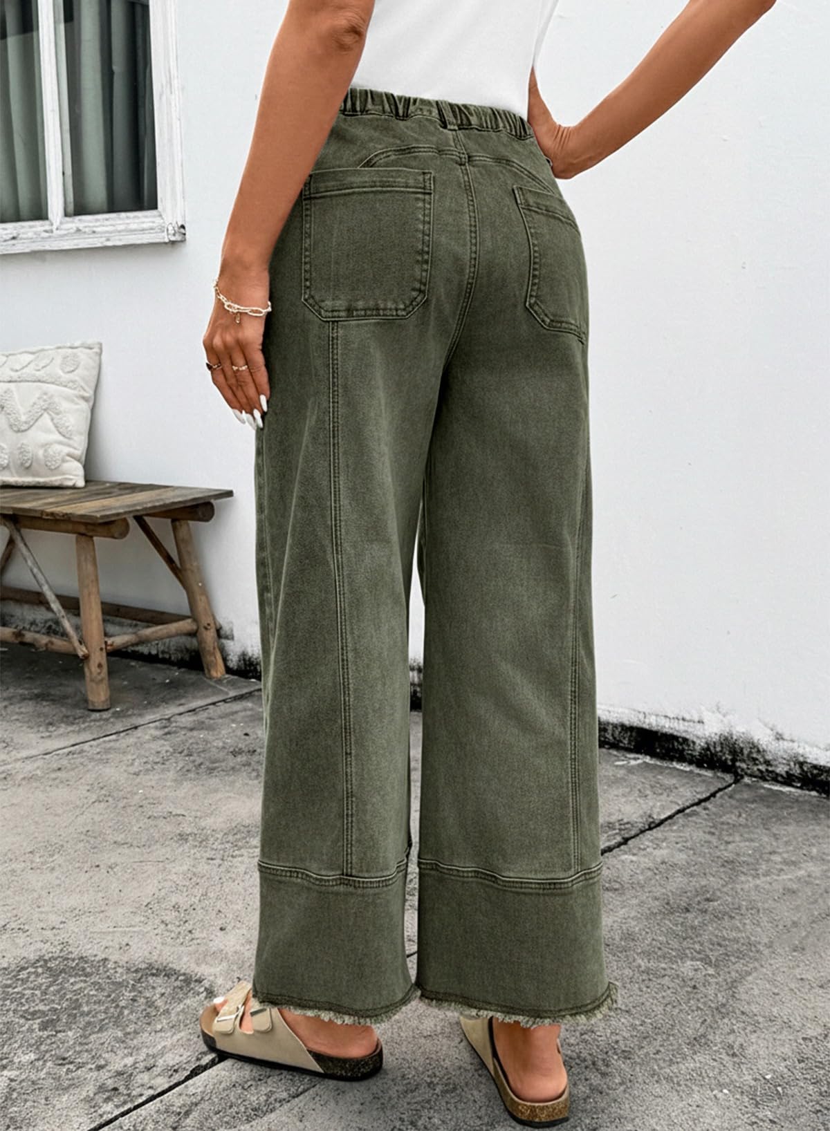 SHEWIN Women's Wide Leg Jeans High Waisted Baggy Jeans Stretchy Drawstring Denim Pants