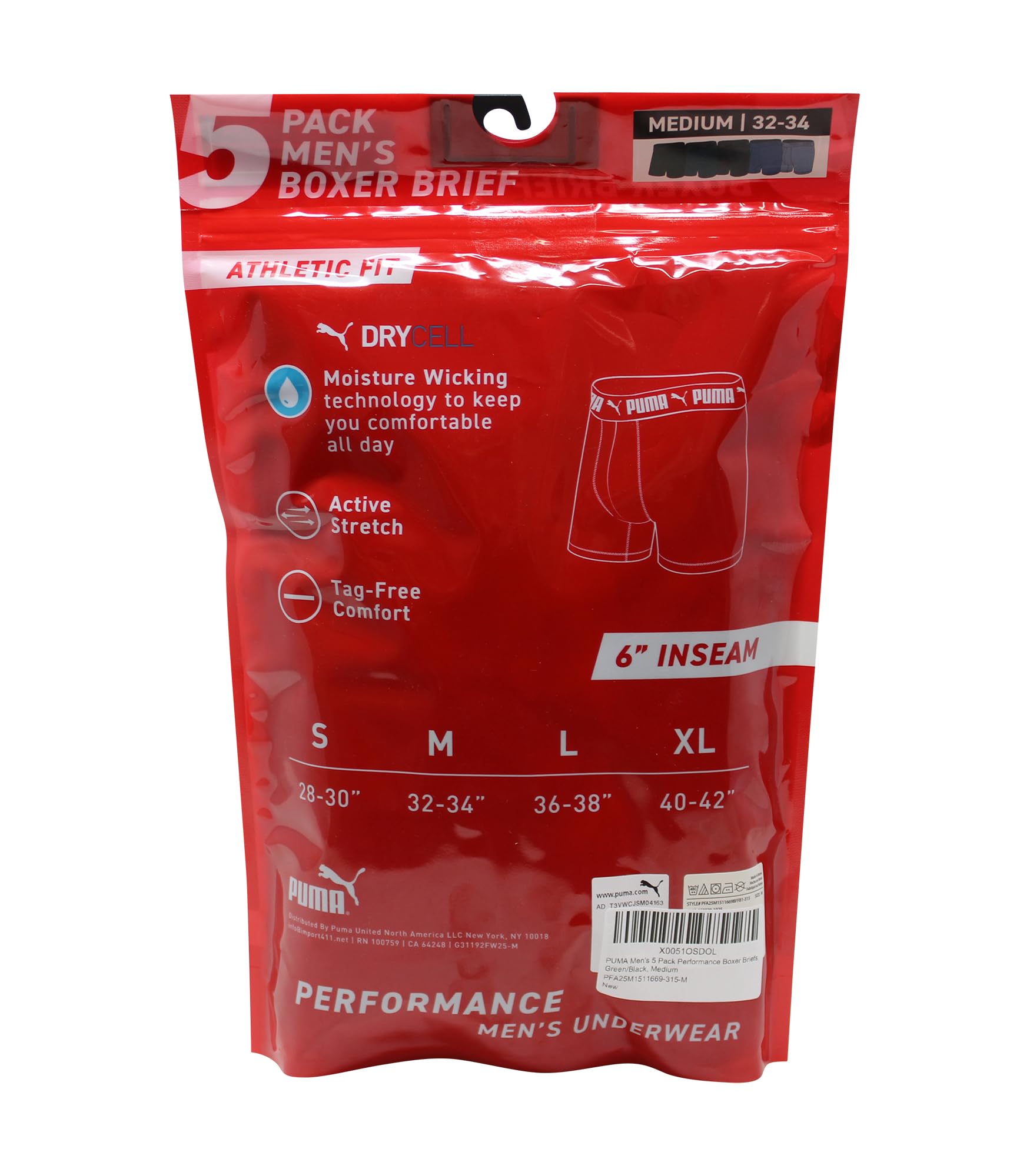 PUMA Men's 5 Pack Performance Boxer Briefs