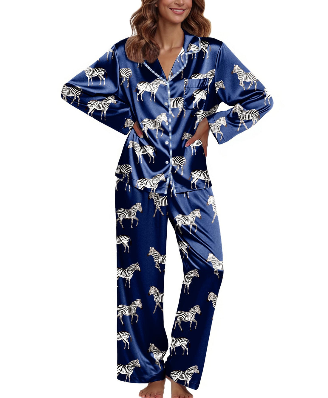 Ekouaer Pajamas For Women Silk Pjs Long Sleeve Button Down Lounge Sets
