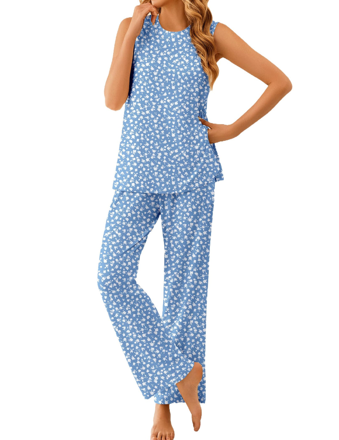 Ekouaer Pajamas for Women Set Sleeveless Lounge Set Tank Top Long Pants Pjs